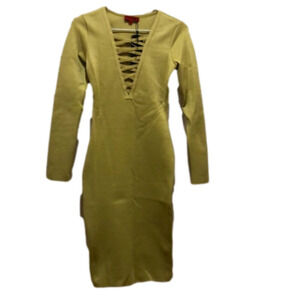 - Green olive , Bandage under the knees dress long sleeves.